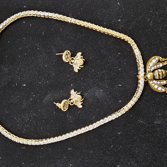 Elegant Gold and Silver Bee Necklace and Earring Set